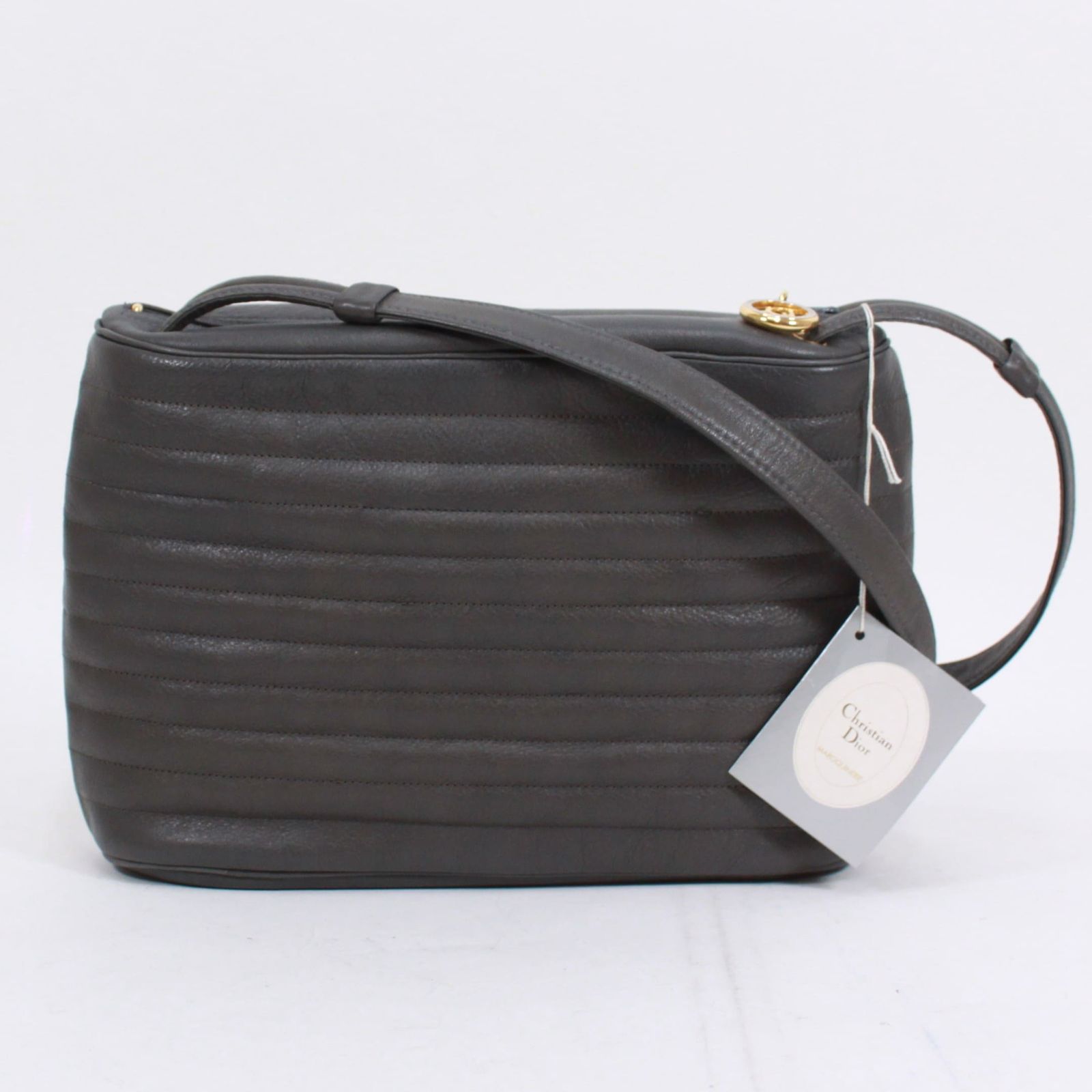 Christian Dior レザー グレー ショルダーバッグ ゴールド