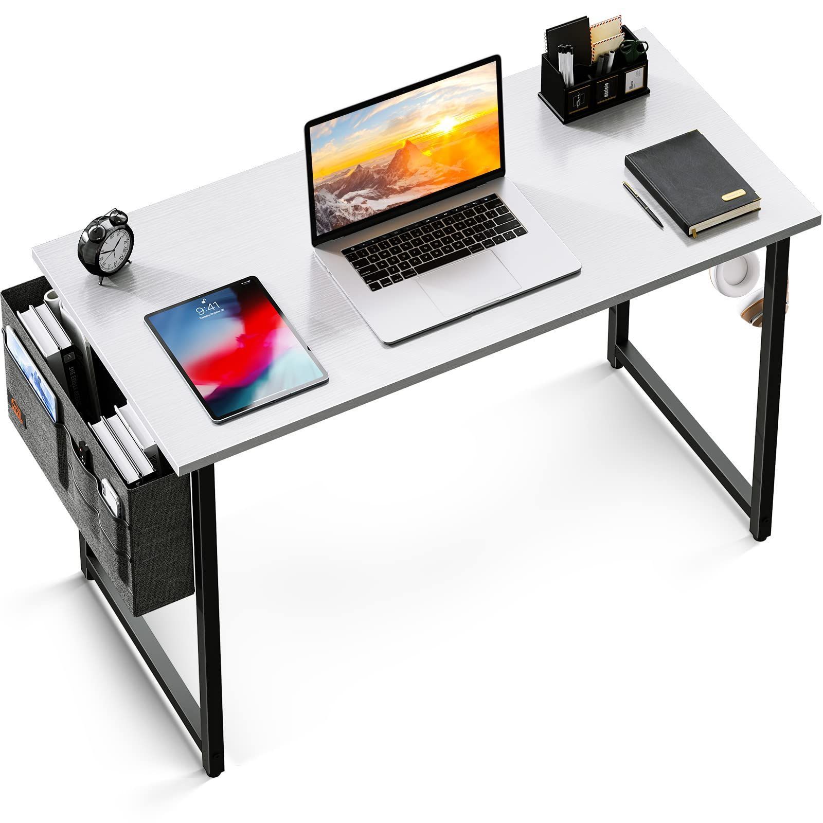 在庫処分 desk ワークデスク 作業机 子 フック付き テレワーク 勉強机 pcデスク シンプル 机 ゲーミングデスク 組立簡単 幅100cm×奥行50cm 収納袋付き モニターアーム取付対応 パソコンデスク デスク ホワイト KKL