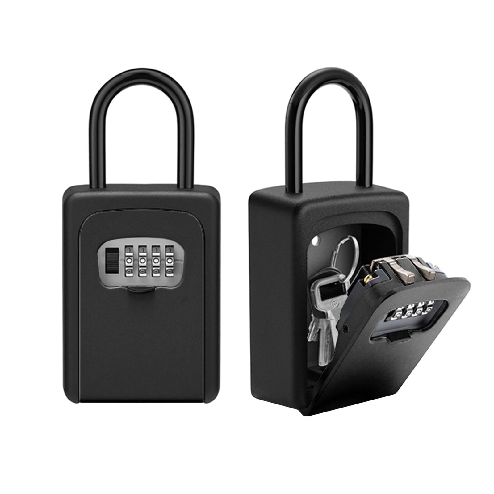 Optimister スマートロック キーボックス 南京錠 鍵 鍵付き 収納ボックス 金庫 小型 手提げ金庫 倉庫 キュリオロック ボックス ロック ダイヤル式 2個 ブラック [ブラック] [2個]
