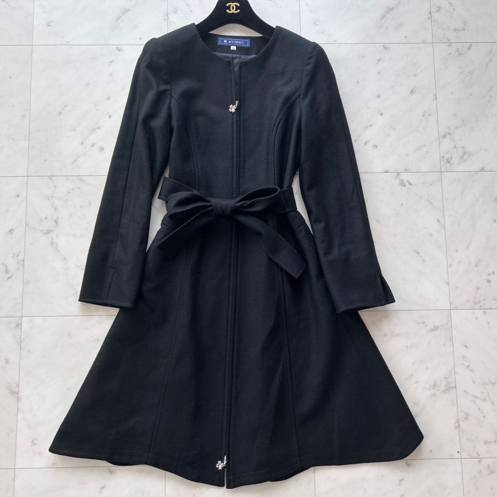 美品 M'S GRACY エムズグレイシー リボンベルト付コート 美品 M'S GRACY エムズグレイシー リボンベルト付コート