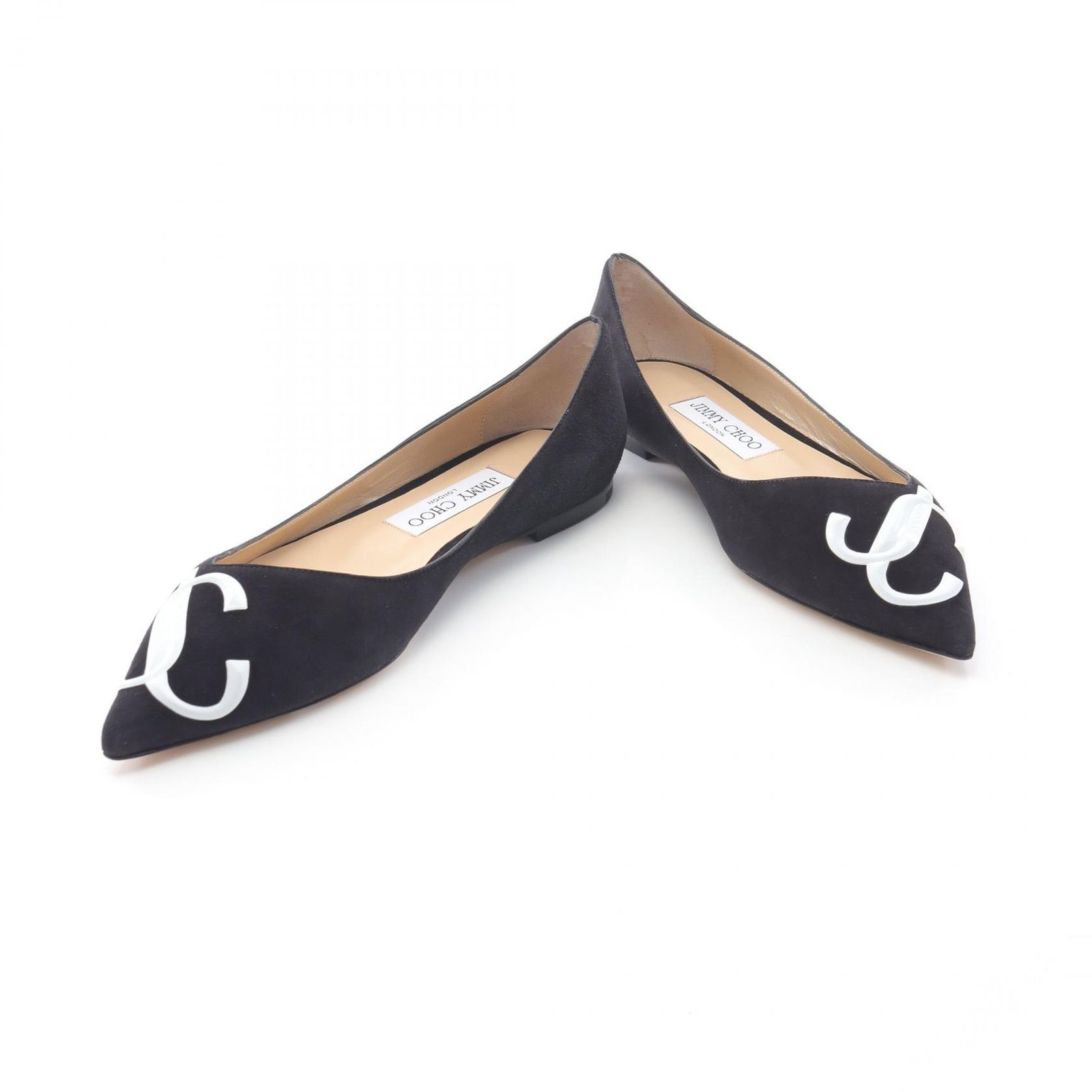 JIMMY CHOO ジミーチュウROMY FLAT スエード ブラック 38 ジミーチュウ JIMMY CHOO LOVE FLAT JCロゴ ブラック スウェード