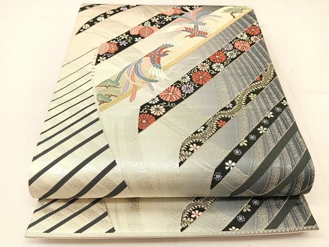 平和屋着物◎六通柄袋帯 唐織 小袖の調べ 鳳凰花文 銀糸 正絹