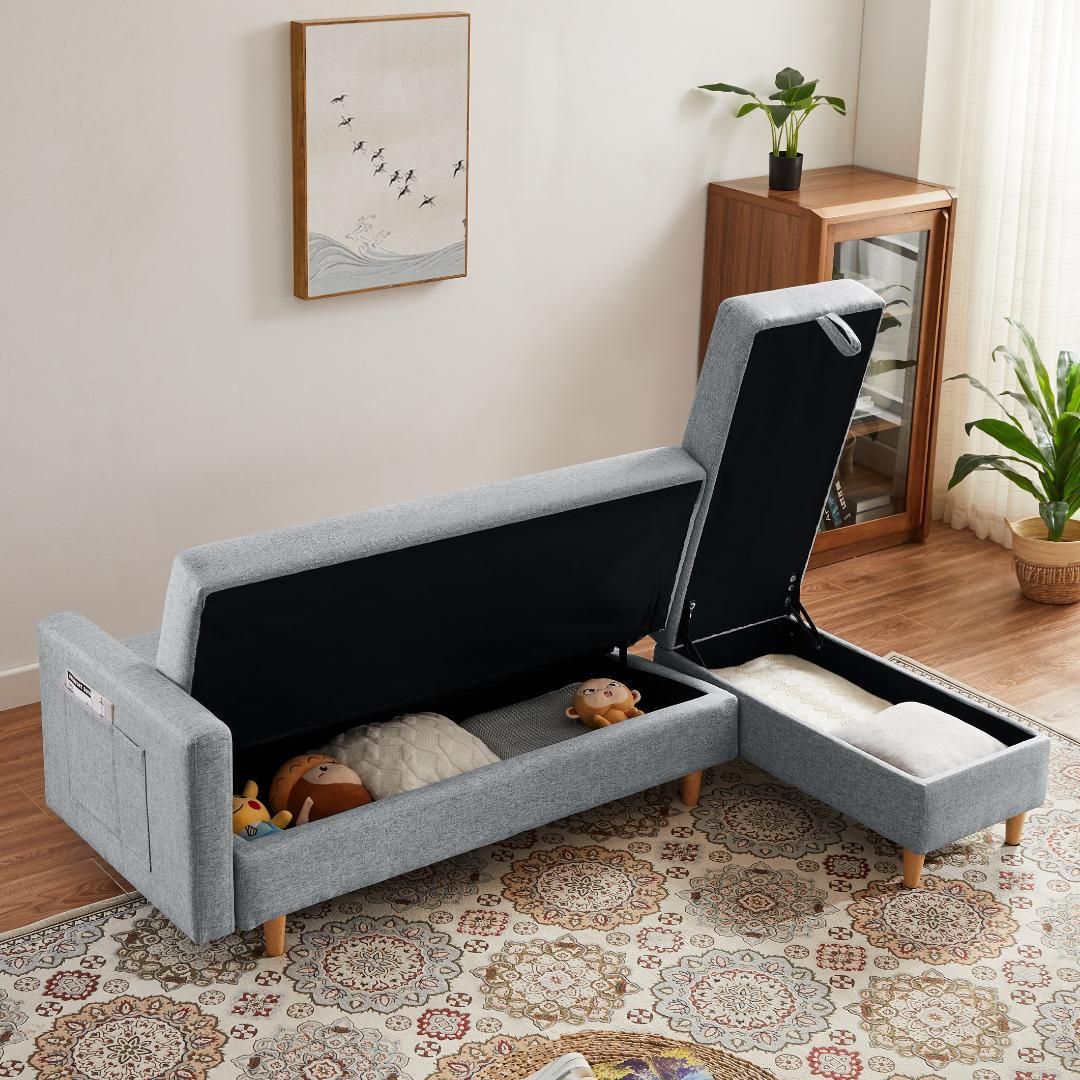 ソファソファーベッドカウチソファ3人掛けオットマン付き　多機能ソファ ソファ ソファーベッド カウチソファ 3人掛けBlack + Fabric + Foam +