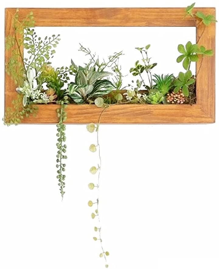 MedianField ウォールグリーン 壁掛け フェイク 木枠 フェイクグリーン 観葉植物 造花 おしゃれ インテリア 人工観葉植物 エアープランツ 室内 大型 フレーム アンティーク 雑貨 多肉植物 緑 サボテン 42x23 42x23