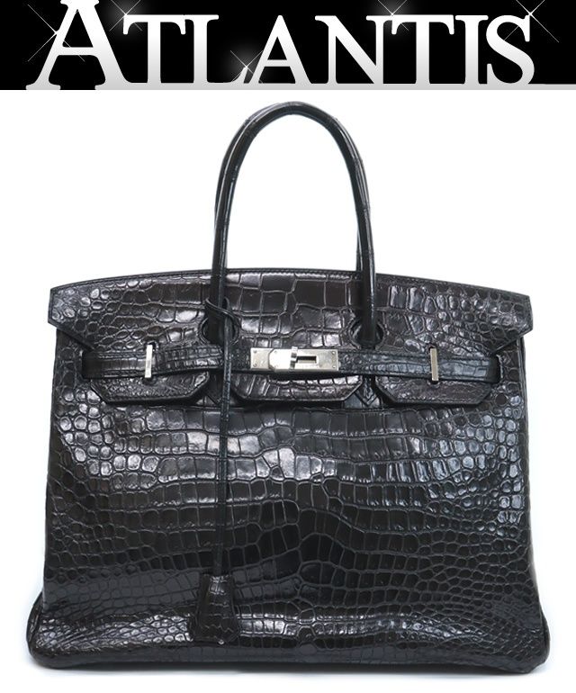 広尾店】エルメス HERMES バーキン35 クロコ・ポロサスマット 黒