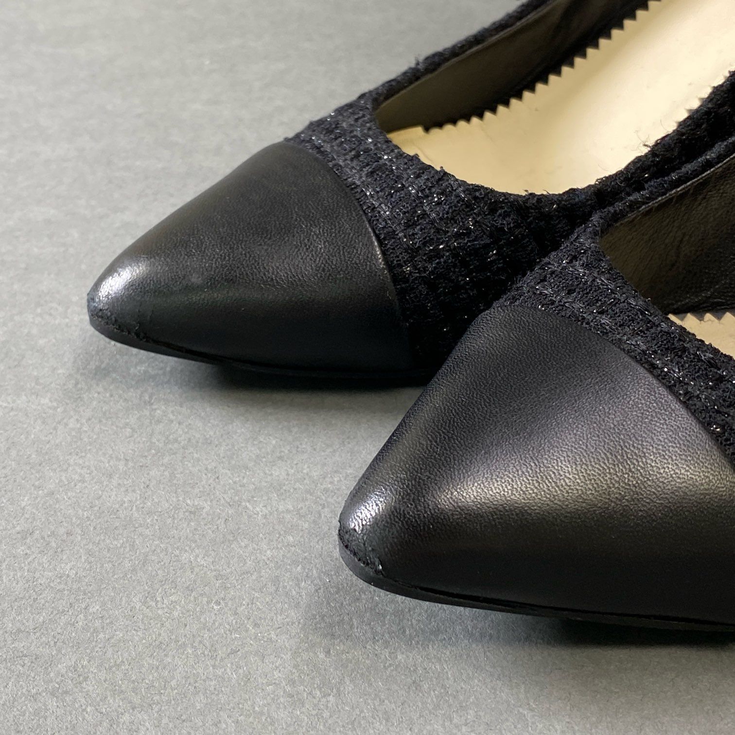 1g9 CHANEL シャネル ココマーク レザーキャップ ツイードパンプス 36