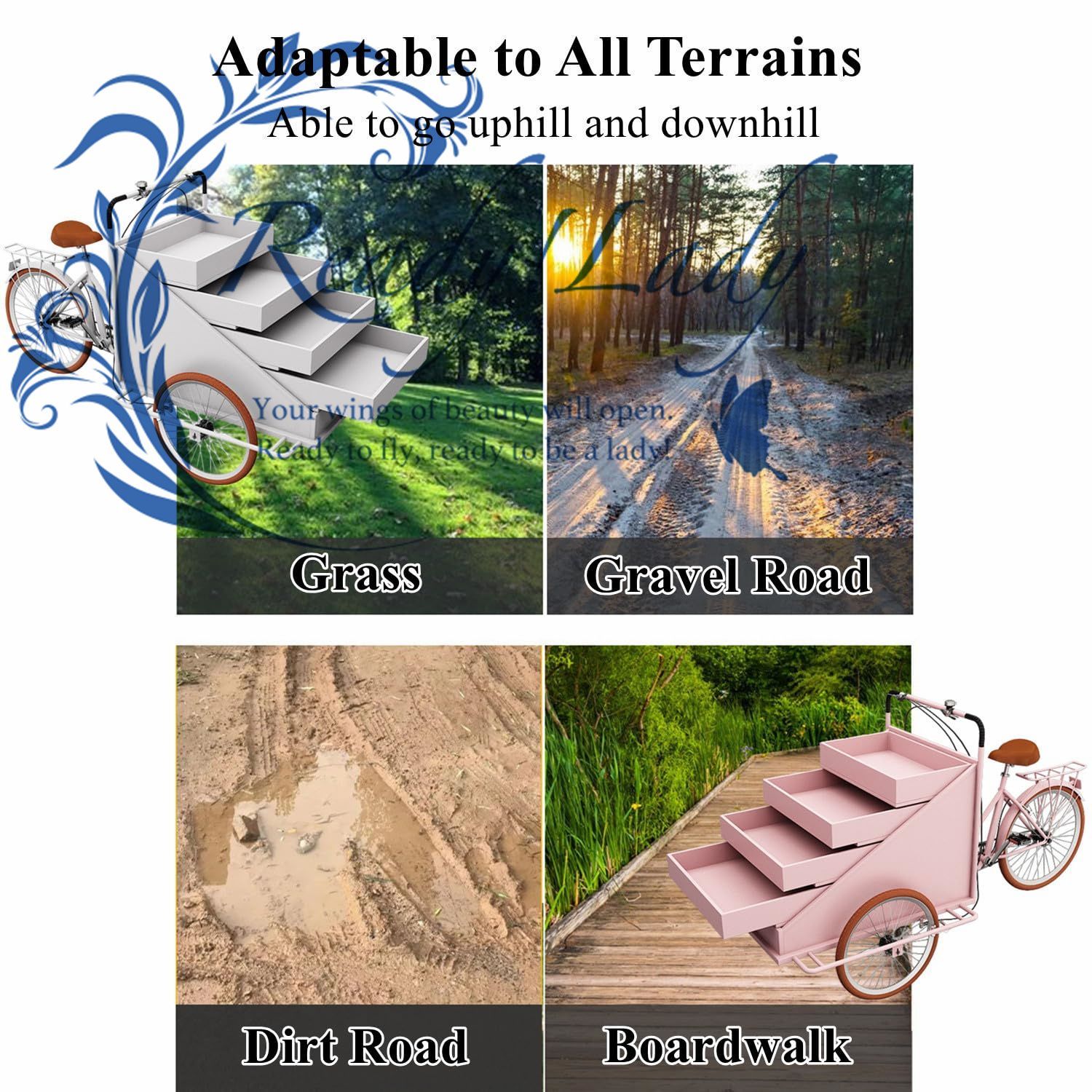 大型三輪車 ベンディングカート ワゴン フラワーカート 前入れペダルアシスト フードバイク カーゴ三輪車 移動販売車 ウェディングフェア用オープンボディタイプ三輪車 グレー BRIGHTFACE_UK