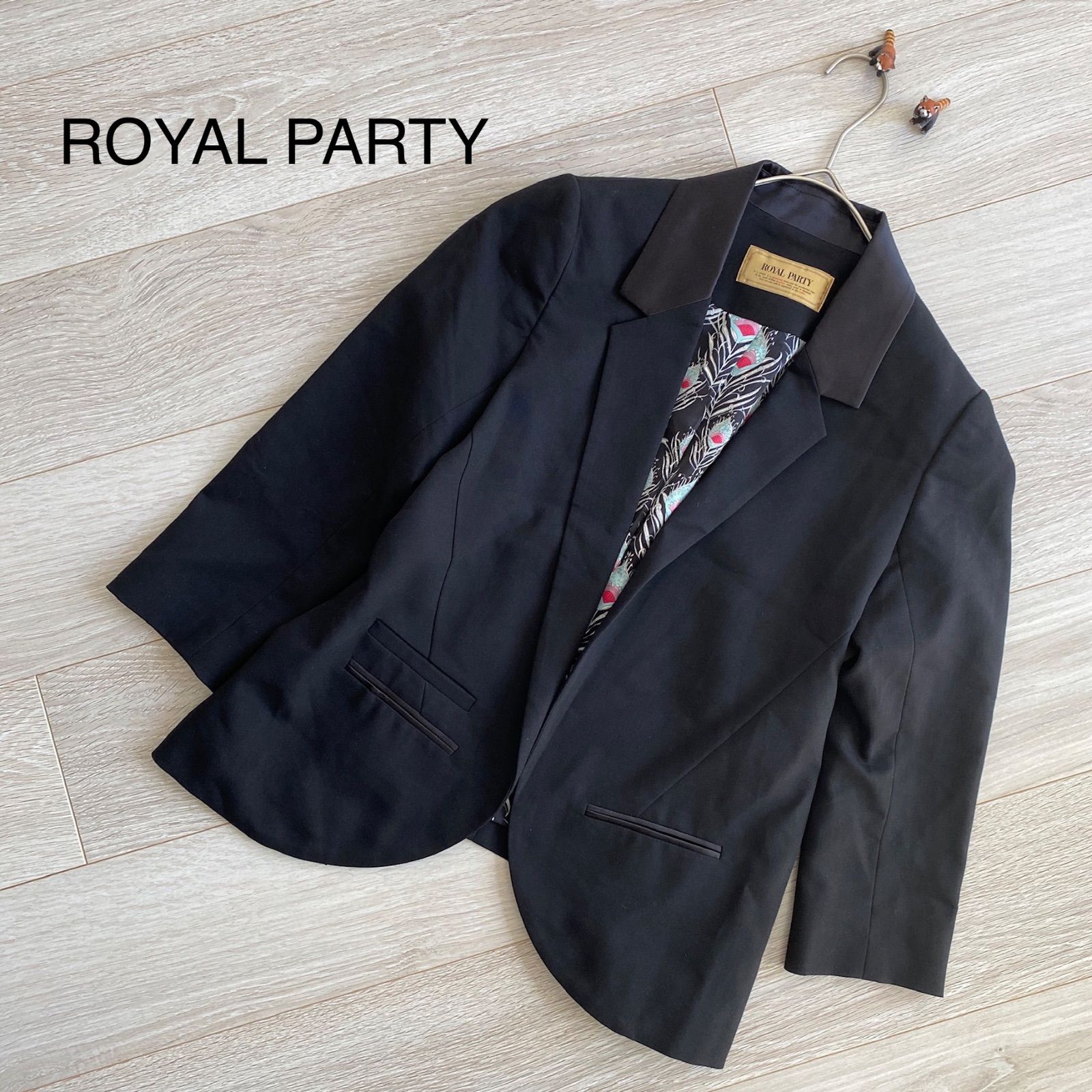 美品☆ROYAL PARTY ロイヤルパーティー ジャケット テーラード 七分袖 サイズ38 ブラック 黒 レディース