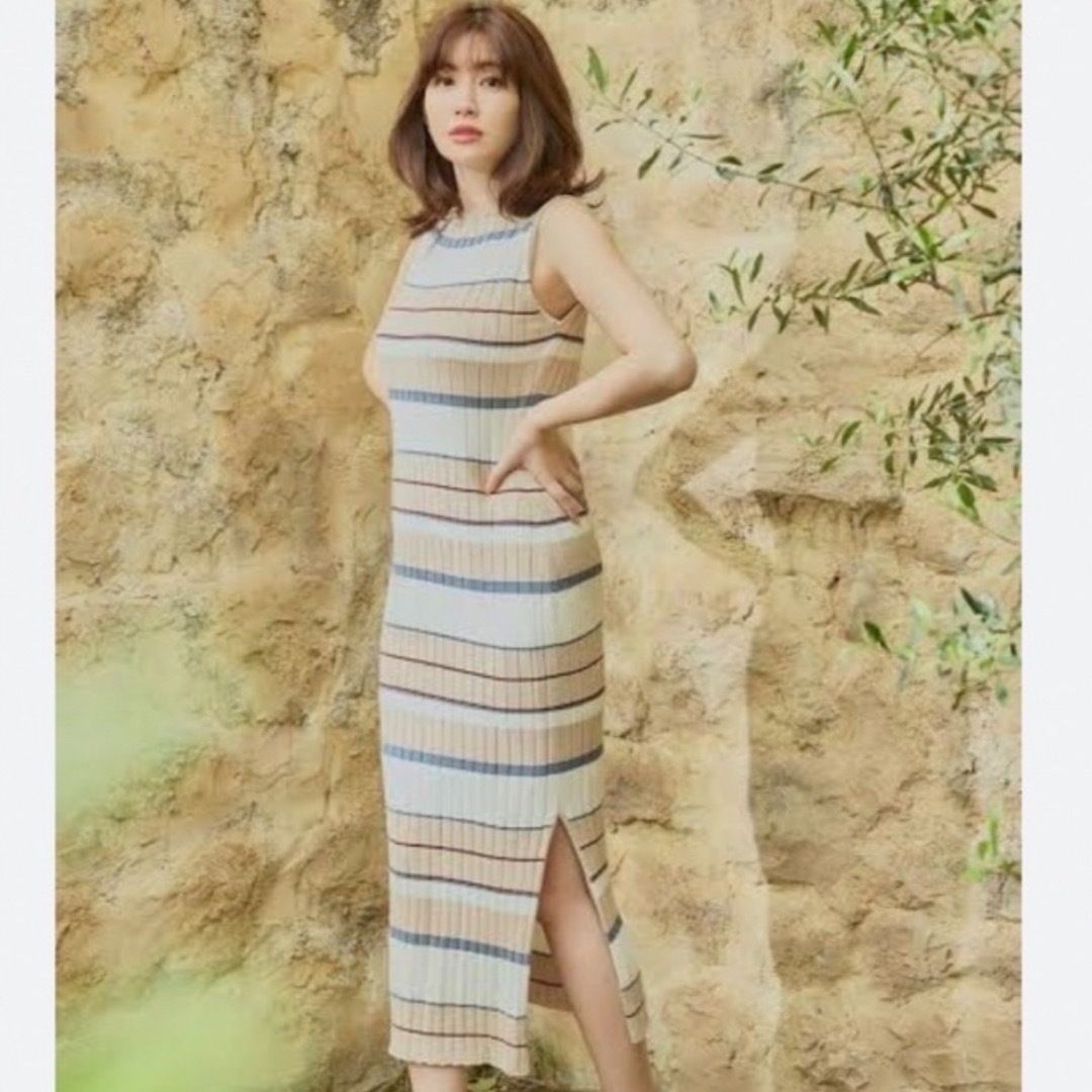 ワンピース herlipto Cotton Striped Ribbed KnitDress Cotton Striped Ribbed Knit Dress - メルカリ