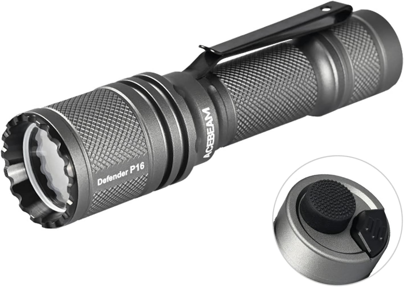 ACEBEAM Defender P16 タクティカルライト 1800ルーメン 484メートル テールデュアルスイッチ IP68防水 1.5m落下耐久 LED懐中電灯 小型 強力 USBC充電式 フラッシュライト ハンディライト 緊急時 自衛 突撃作戦