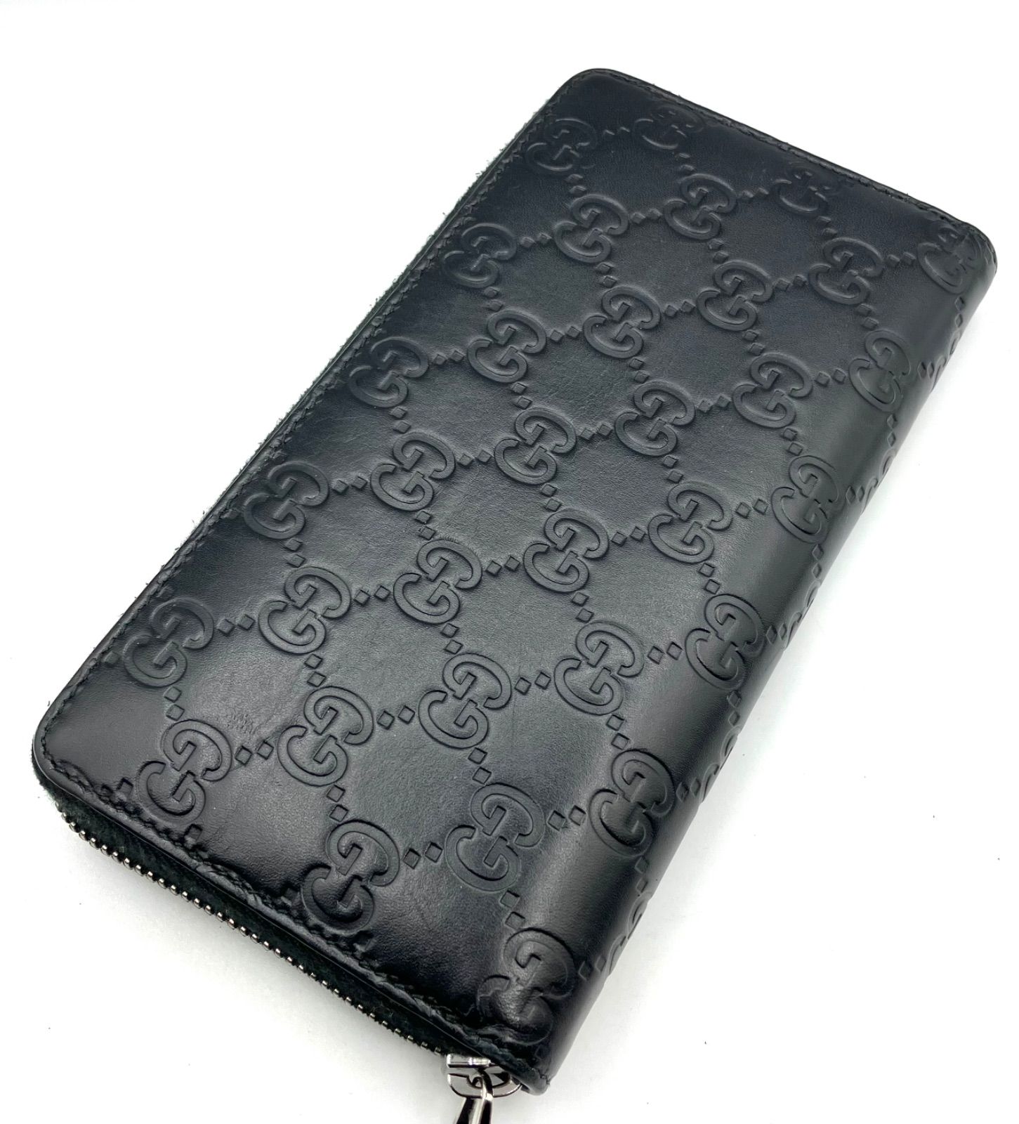 鑑定済み GUCCI グッチ グッチシマ ラウンドファスナー 長財布 レザー ブラック 307987