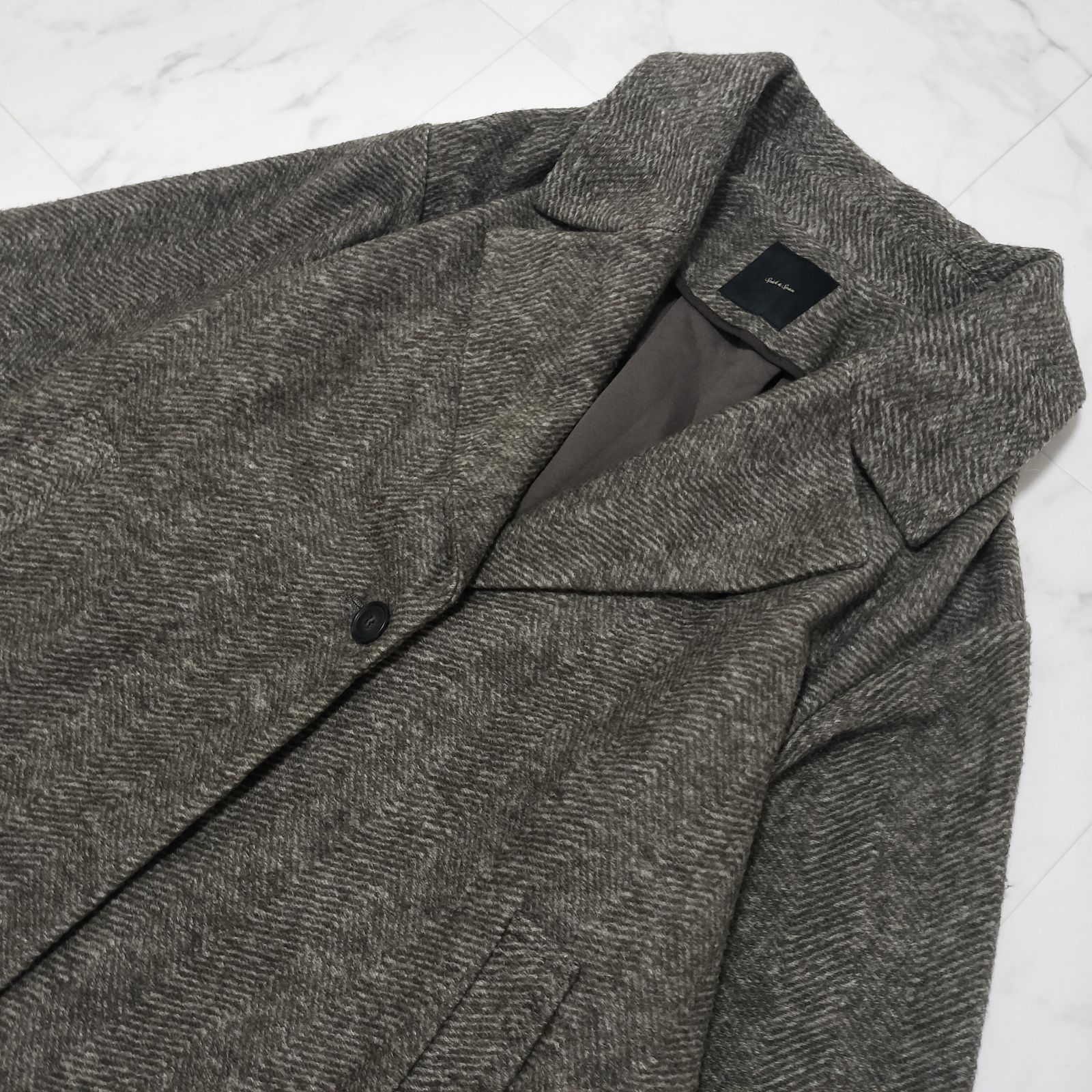 Spick and Span スピックアンドスパン Wスライバー ヘリンボーン柄 ミドルコート オーバーサイズ ブラウン系 茶 36 S M