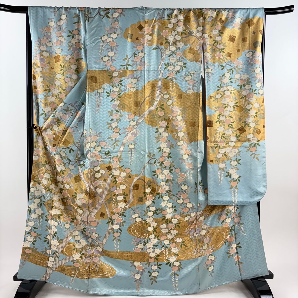 振袖 身丈165.5cm 裄丈67.5cm L 袷 吾妻徳穂 落款 橘 流水 金糸 金銀彩 水色 正絹 名品