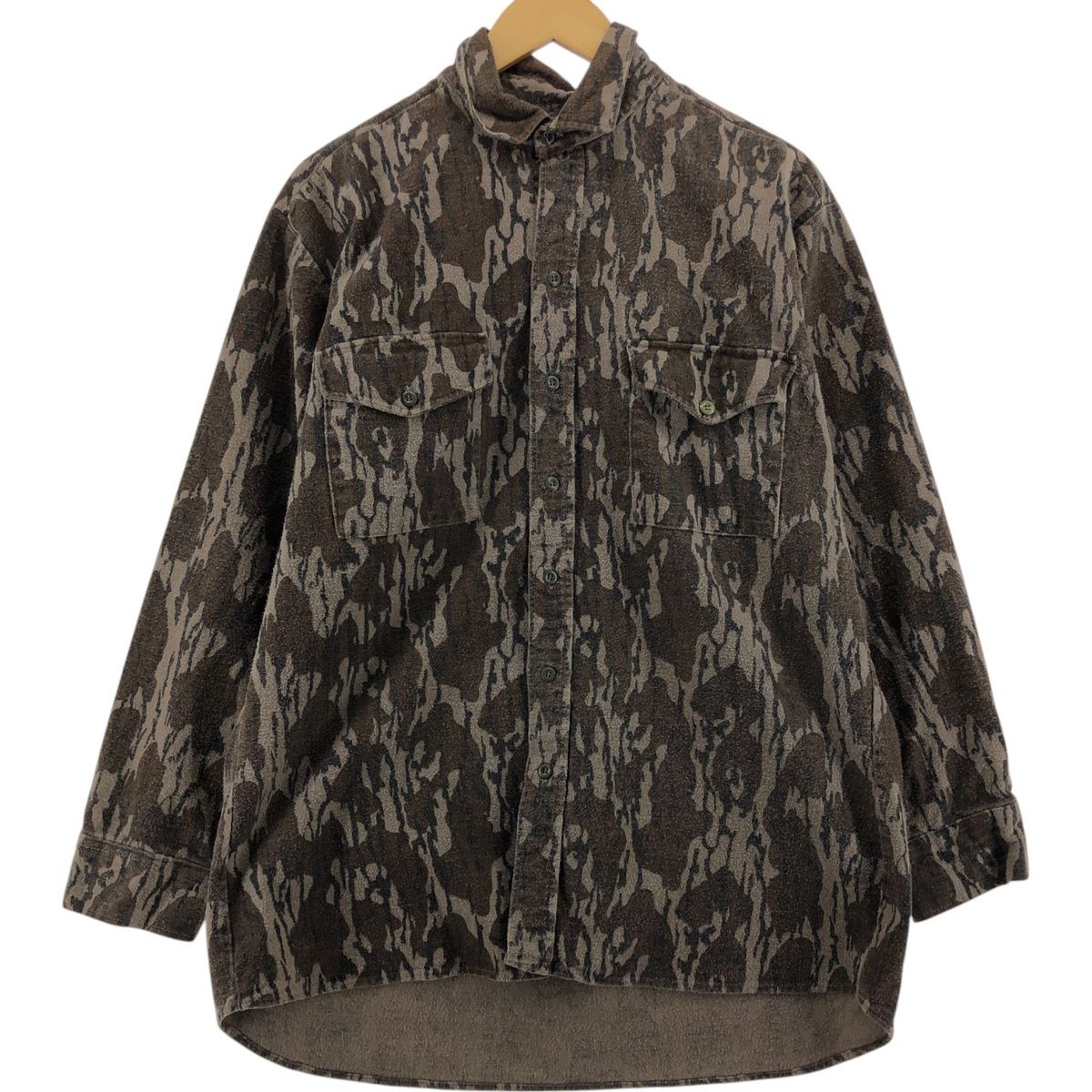 古着 90年代 MOSSY OAK 迷彩柄 リアルツリーカモ 長袖 プリントネルシャツ USA製 メンズL相当 ヴィンテージ/eaa511434