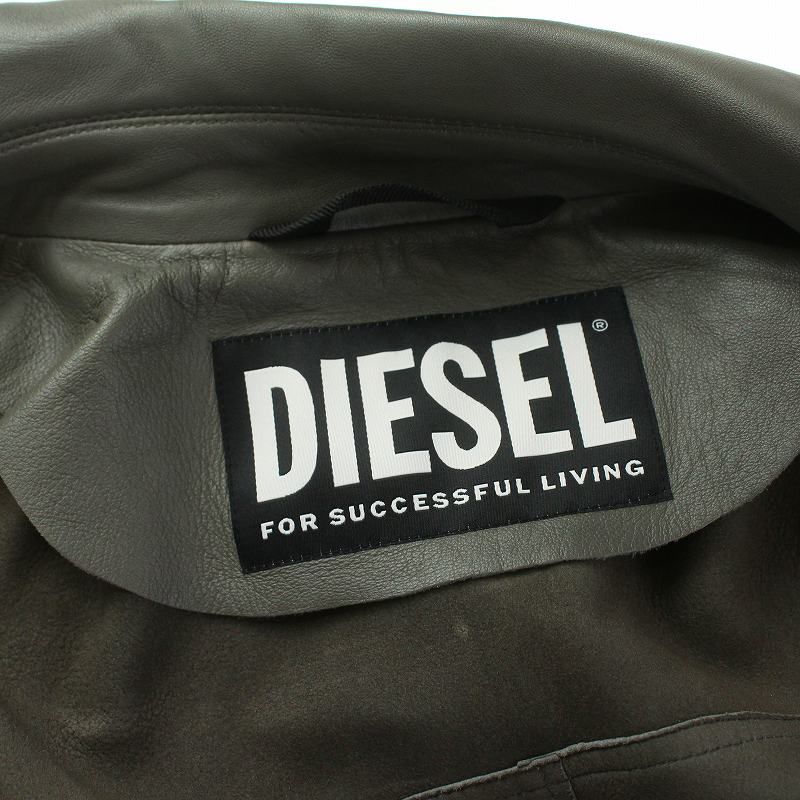 ディーゼル DIESEL L-KORN レザージャケット ライダース シングル ジップアップ 羊革 L グレー A06348 /KU