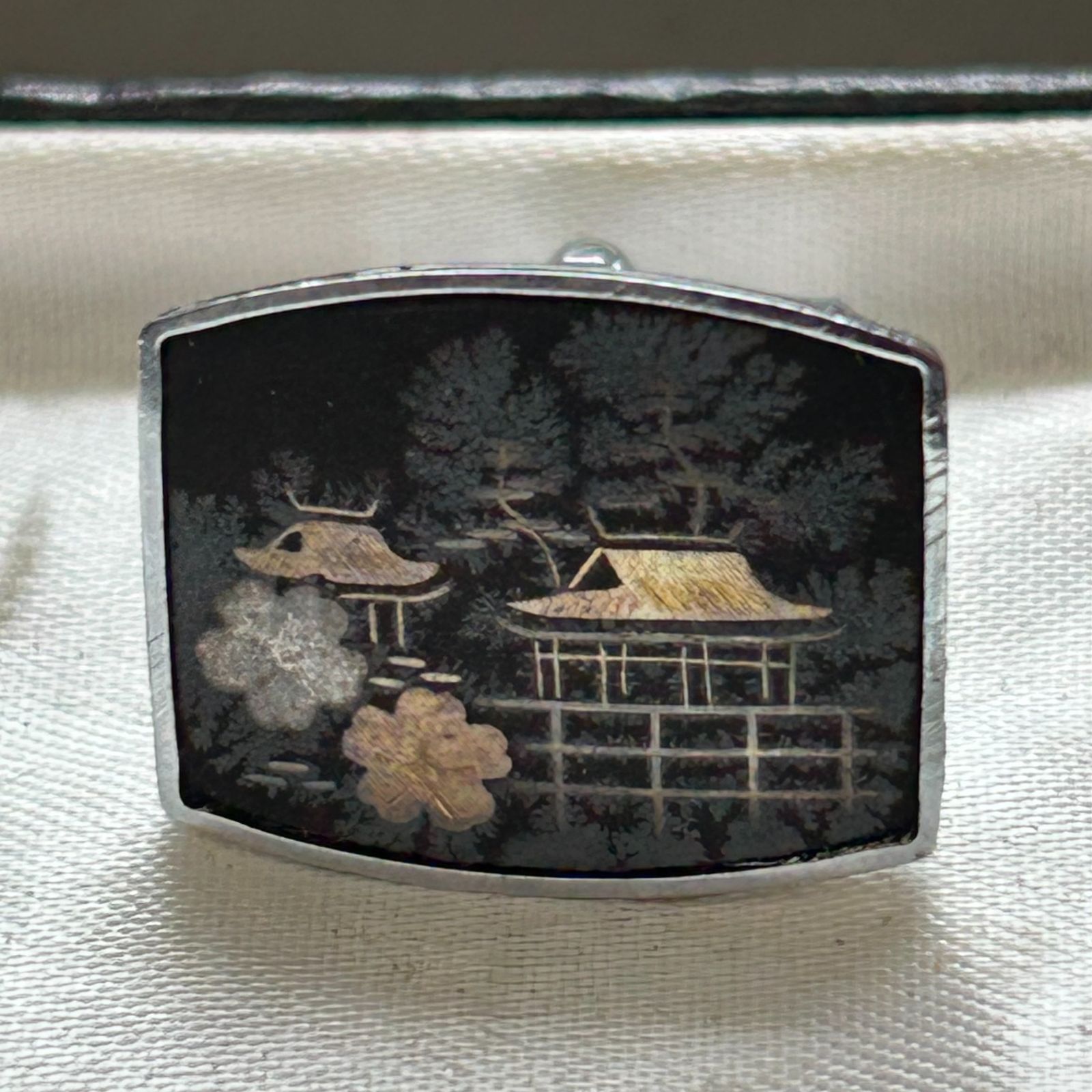 値下！　珊瑚　ネクタイピン＆カフスボタン 京の象がん 純金使用 古代珊瑚 天然石 ネクタイピン＆カフス
