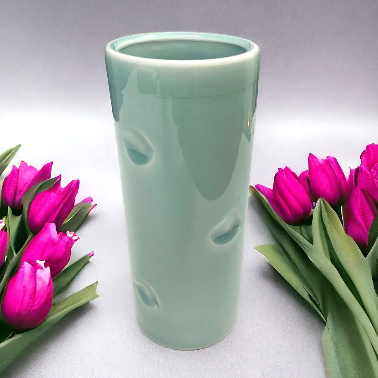 新品未使用⭐️砥部焼 吉山窯 青磁寸筒】 筒花入れ 花瓶 高さ約