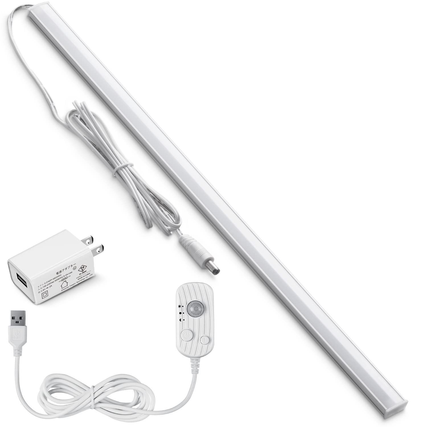 【残りあと僅か！】薄型 無段階調光 USB給電 35cm バーライト LED マグネット 消灯時間設定】 人感センサー【分離型 工事不要 コンセント 室内 玄関/クローゼット/キッチン/トイレ/階段(昼光色/