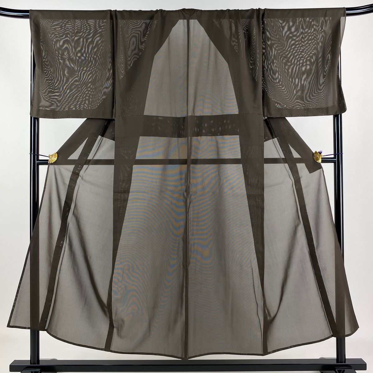 男着物 身丈151cm 裄丈75cm L 薄物 アンサンブル 紗 焦茶色 正絹 名品 【中古】