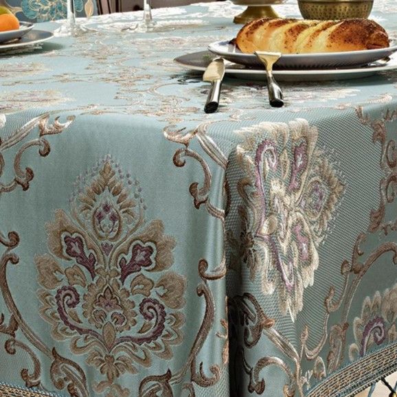 テーブルクロス ヨーロッパ ロココ 140cm 240cm 220cm ブルー 高級感  