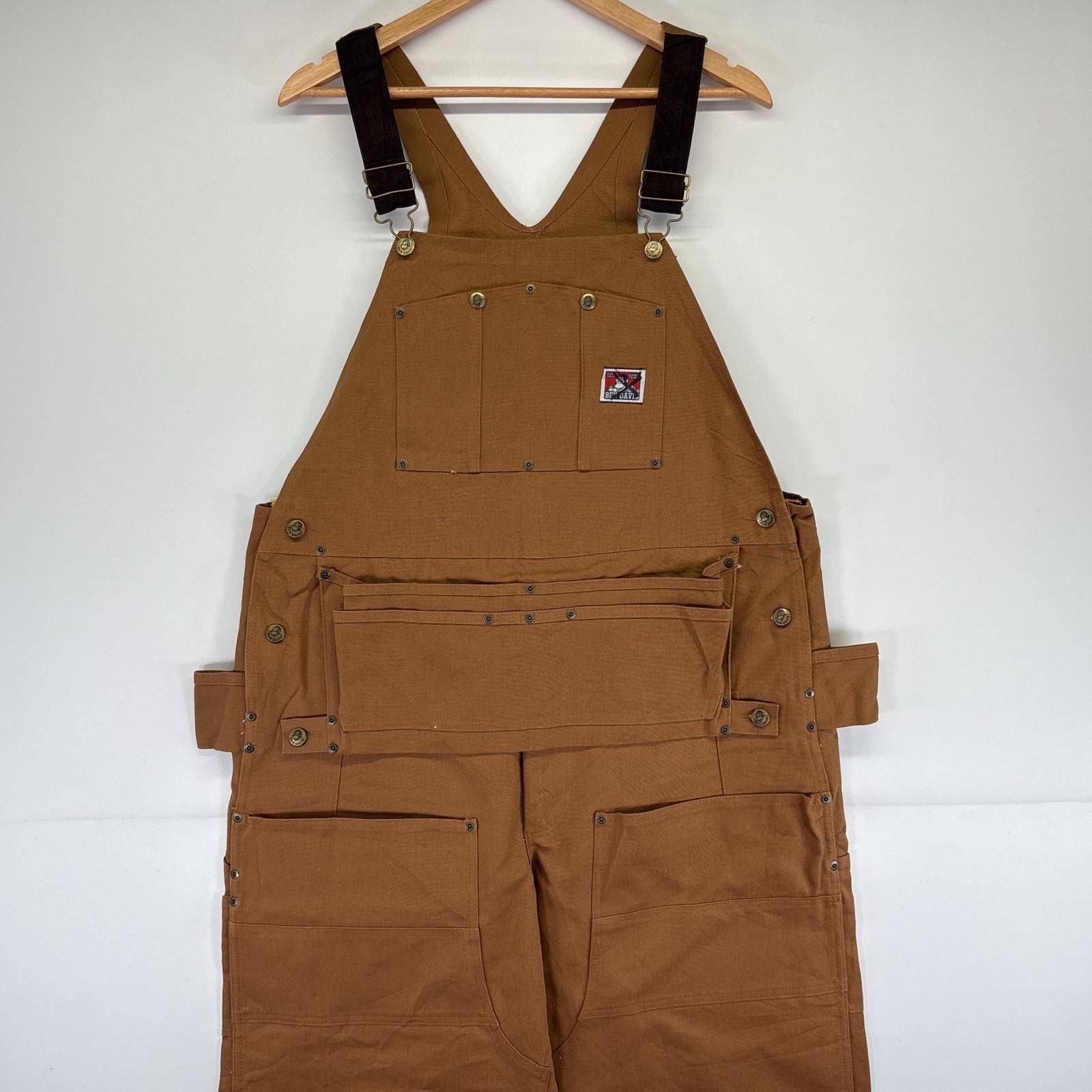 古着 ベンデイビス BEN DAVIS オーバーオール デッドストック タグ付き ダック 大きいサイズ ダブルニー w40 L32  ブラウン系 メンズ 古着 ベンデイビス BEN DAVIS オーバーオール デッドストック タグ付き