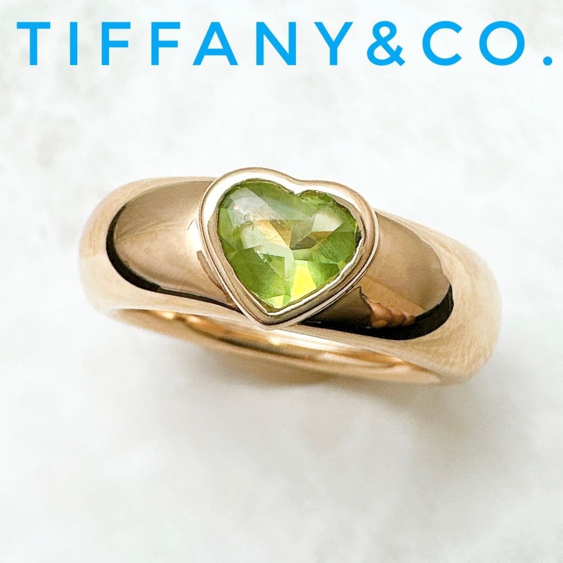 美品🌟Tiffany＆Co. ハート ペリドット ピンクゴールド ワイド リング