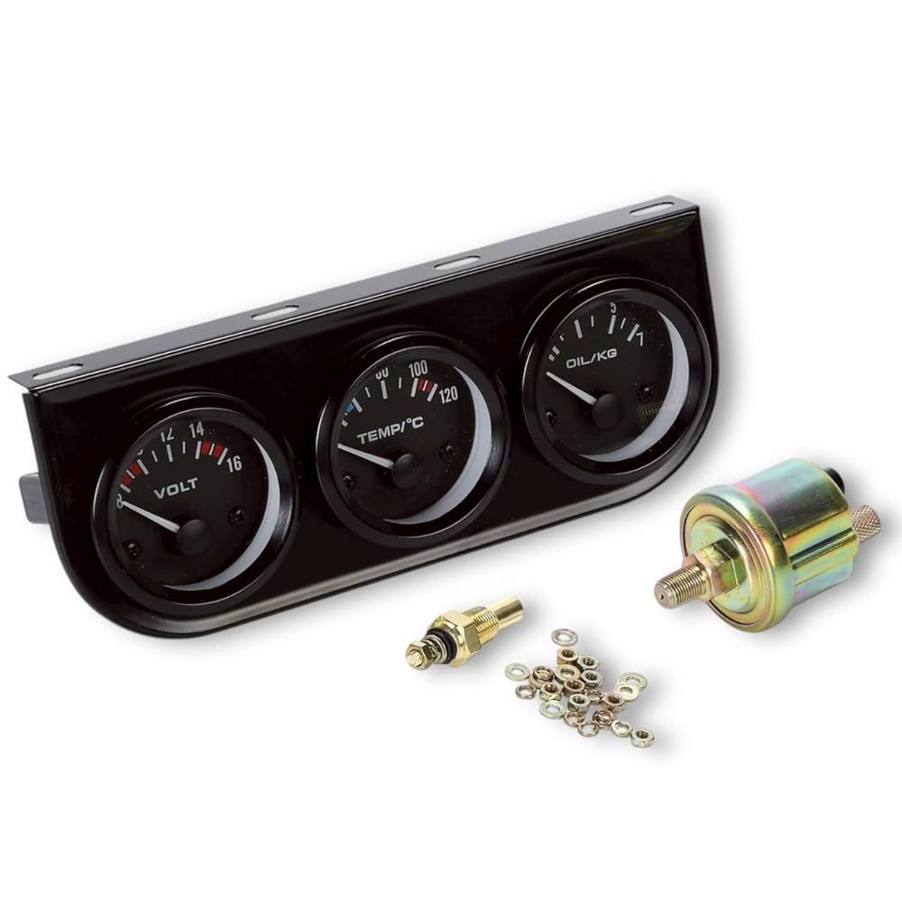 トリプルゲージキット 車用 12V 電圧計 油圧計 水温計 3連メーター 52mm メーター追加 オイルゲージ ボルト計 汎用 社外品