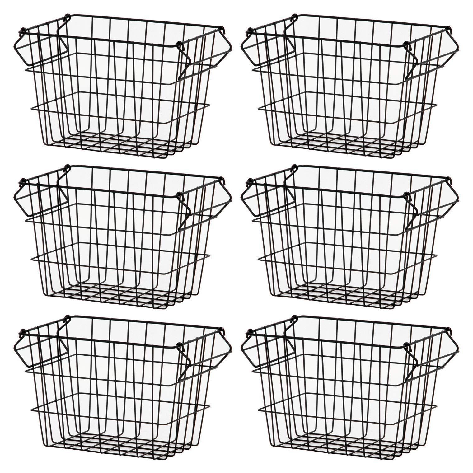 03. C:W18×D26×H18cm 不二貿易(Fujiboeki) かご ワイヤーバスケット スタック Cブラック 幅18×奥行26cm 6個セット 14228