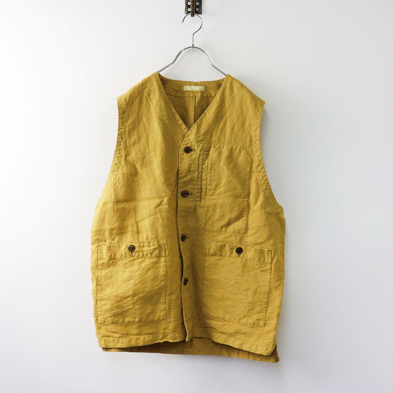 2025SS 今季 メンズ コンフェクト CONFECT nest Robe リネン和紙 ウルシ染め ガーデナーベスト 3 マスタード イエロー 2400014555035