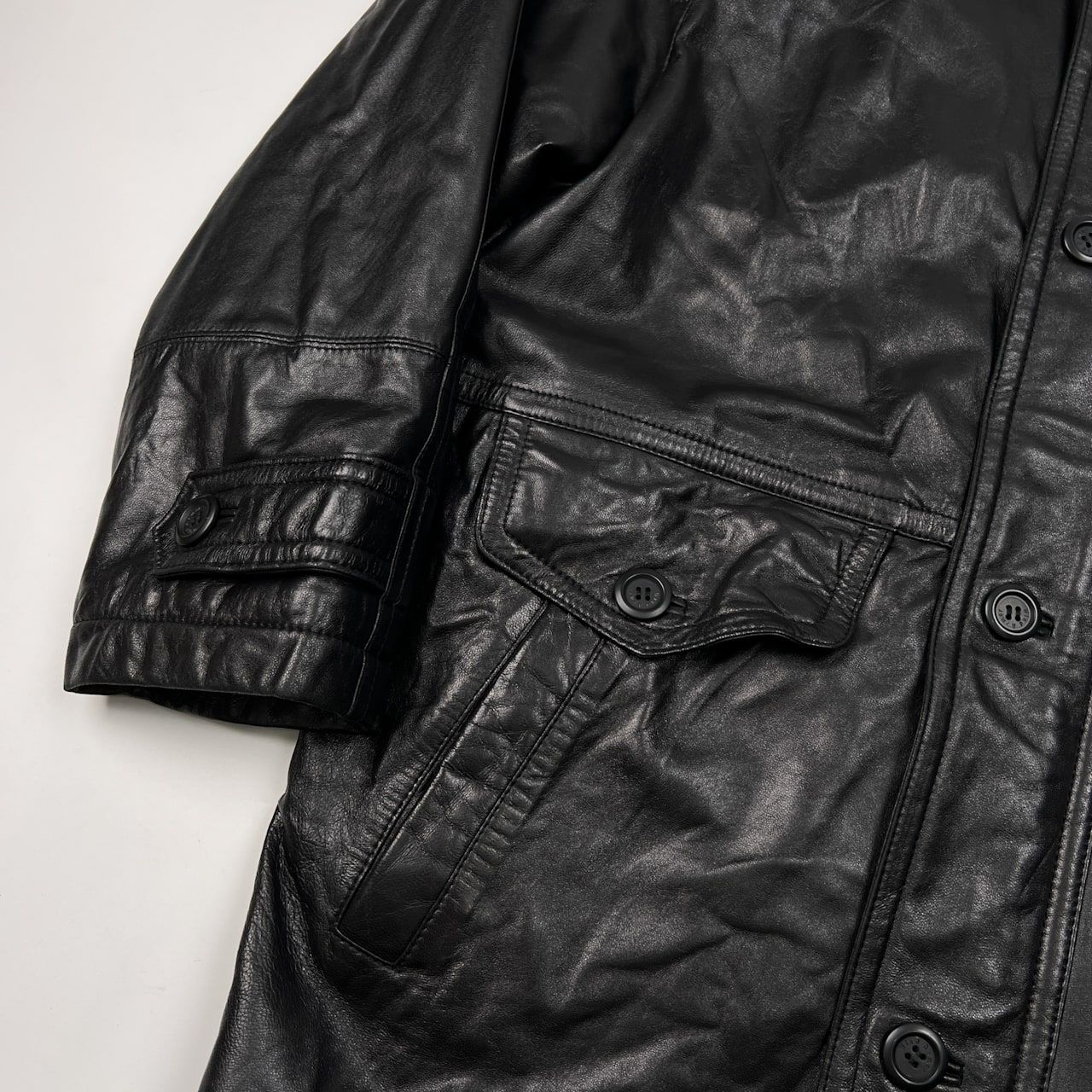 Wind Armor レザーコート 本革 ラムレザー ダブル ベルト ブラック Wind Armour ウィンドアーマー イギリス製生地 羊革 本革 レザー