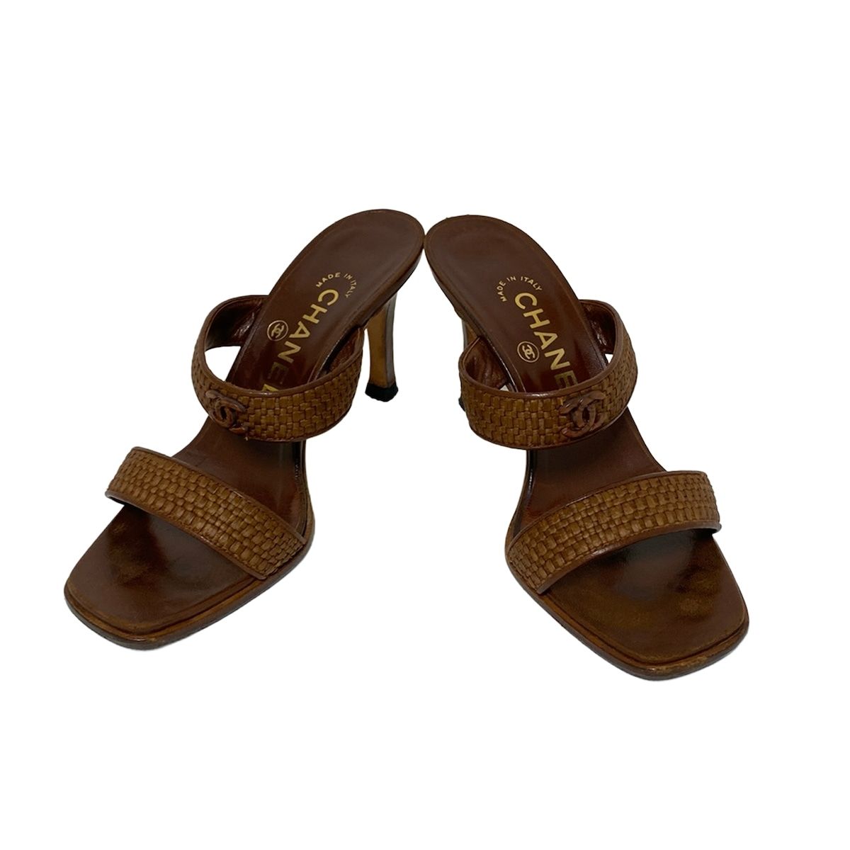 CHANEL シャネル ミュール 35 レディース - ブラウン ココマーク|編み込み|アウトソール張替済 レザー