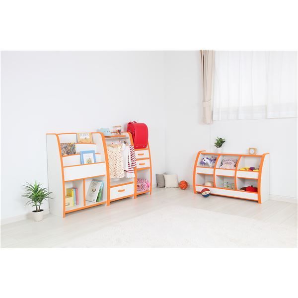 子供用 ハンガーラック|衣類収納 幅48cm オレンジ 日本製 高耐久 引き出し付き 知育家具 EVAキッズシリーズ 完成品 代引不可 HOMU-JOURNEY_COM