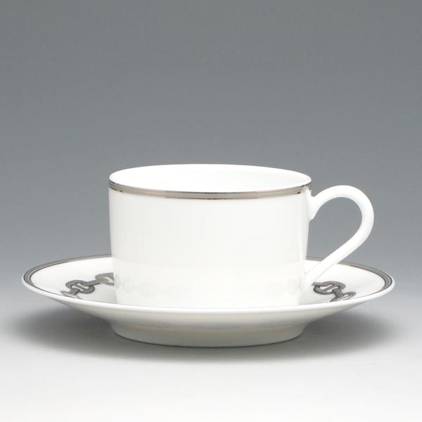 エルメス HERMES カップ-ソーサー 04116P Chaine Dancre Platine シェーヌ ダンクル プラチナ 錨のチェーン 鎖柄 ティーカップ ペア herm-004116-2p