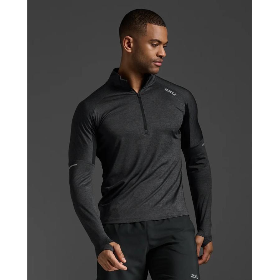 2XU ツータイムズユーメンズ エアロ 1/2ジップ ロングスリーブ 長袖 通気性 軽量性 速乾性 反射材 吸湿発散性 親指通し穴付き MR7244A BLK/SRF