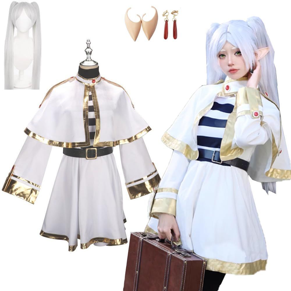 在庫処分 変装 エルフ 舞台演出服 日常服 大人用 可愛い服 コスチューム 仮装 学園祭 葬送のフリーレン アニメ 文化祭 コスプレ ハロウィン イベント 制服セット ウィッグ付き 撮影 コスプレ衣装 フリーレン Lサイズ starcoscat
