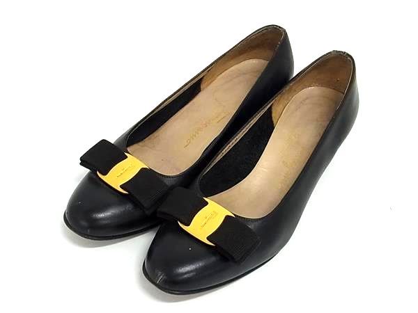 【美品】フェラガモ　ヴァラリボン　レザー　ブラック　パンプス　24cm Salvatore Ferragamo フェラガモ ヴァラリボン ヒール レザー パンプス