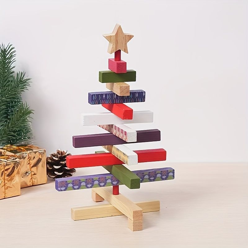 クリスマスツリー 素朴な木製クリスマスツリー 幾何学模様 クラシック