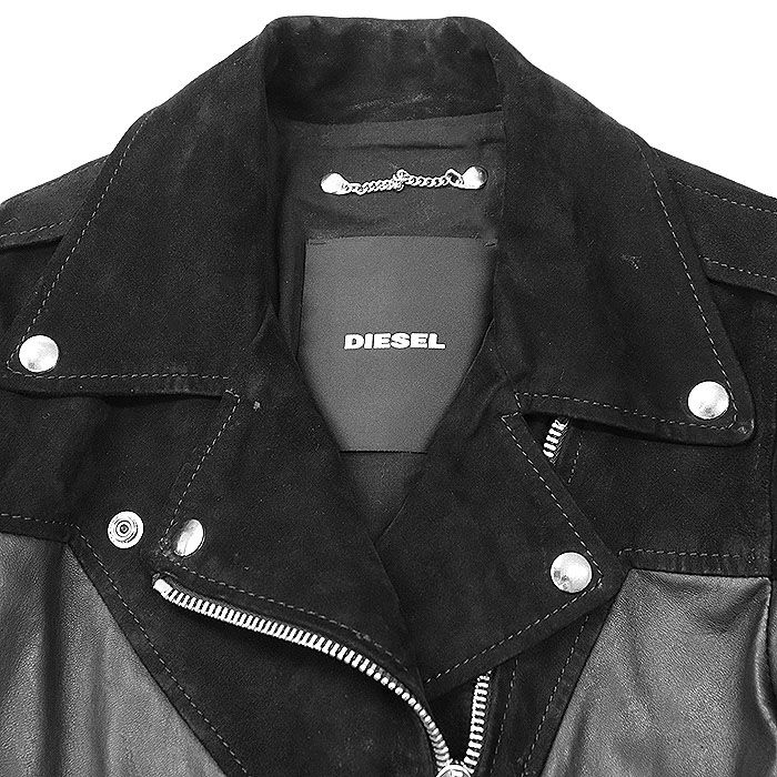 【美品】DIESEL ノーカラー シープスキン ダブルライダース BLACK 美品】DIESEL ノーカラー シープスキン ダブルライダース BLACK