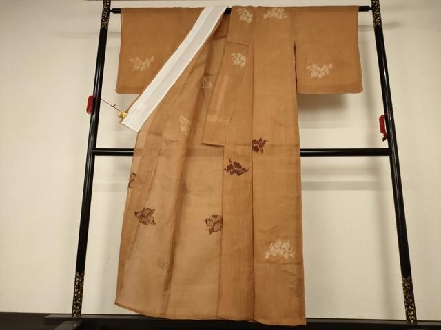 平和屋着物＊夏物 小千谷ちぢみ 枝葉文 麻 逸品 未使用 CAAT7384vp