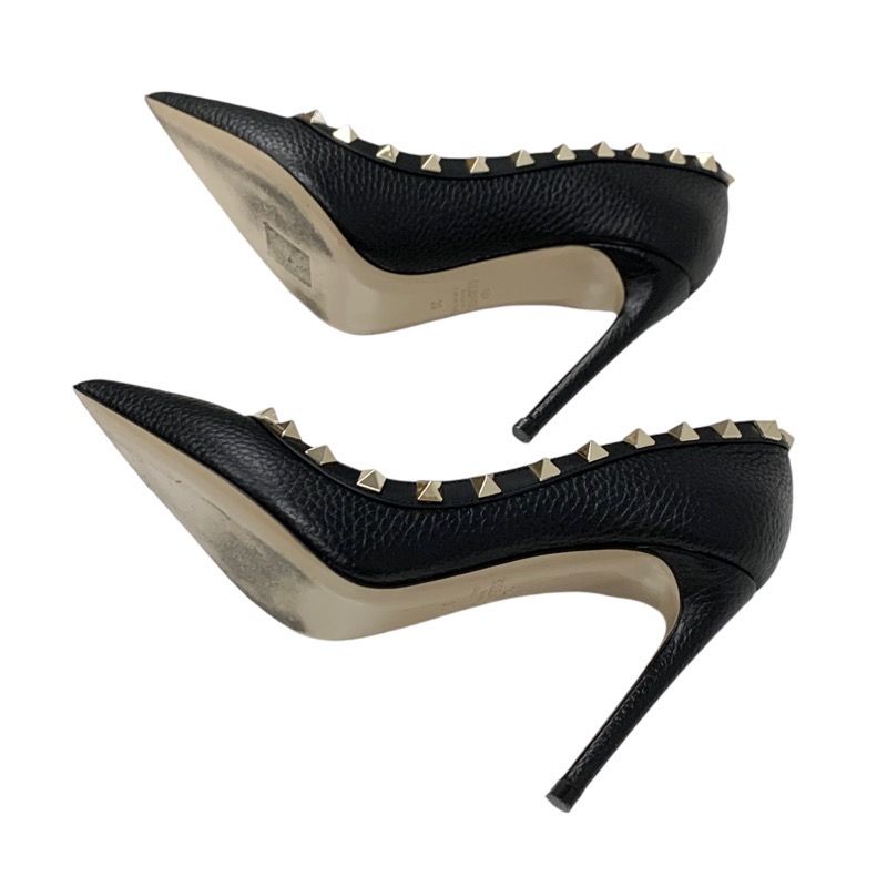 VALENTINO スタッズ付き 黒 レザー パンプス 高ヒール Valentino Garavani ロックスタッズ 100mm パンプス | ブラック