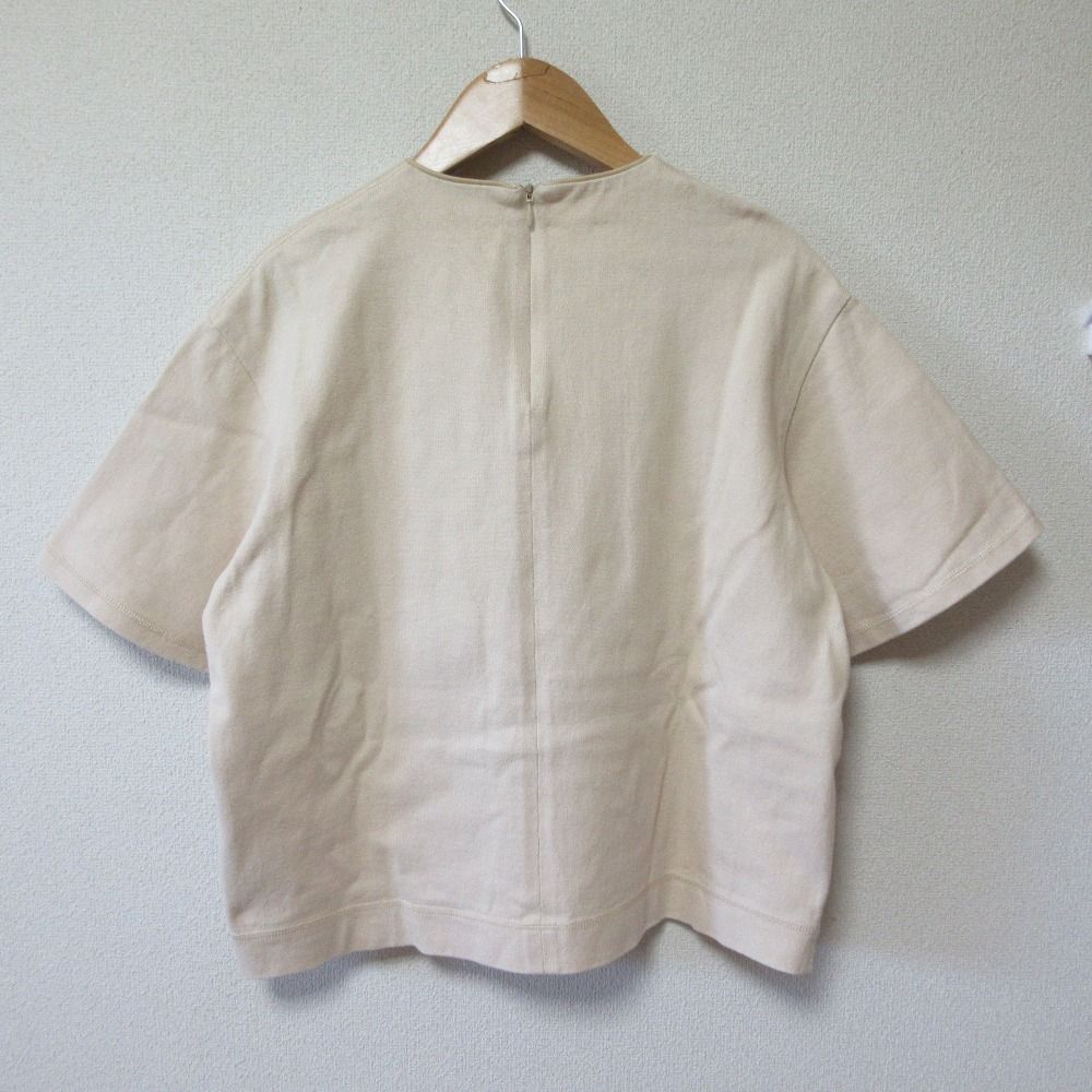 美品 Drawer ドゥロワー コットン天竺レザーポケットカットソー 半袖 Tシャツ プルオーバー 1 ベージュ レディース 古着 中古 美品 Drawer ドゥロワー コットン天竺レザーポケットカットソー