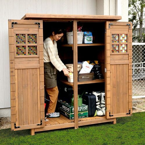 ガーデンガーデン 木製収納庫 Potager ポタジェモザイク 物置小屋 高さ177cm×幅156cm×奥行き106cm ライトブラウン PTG-177LBR