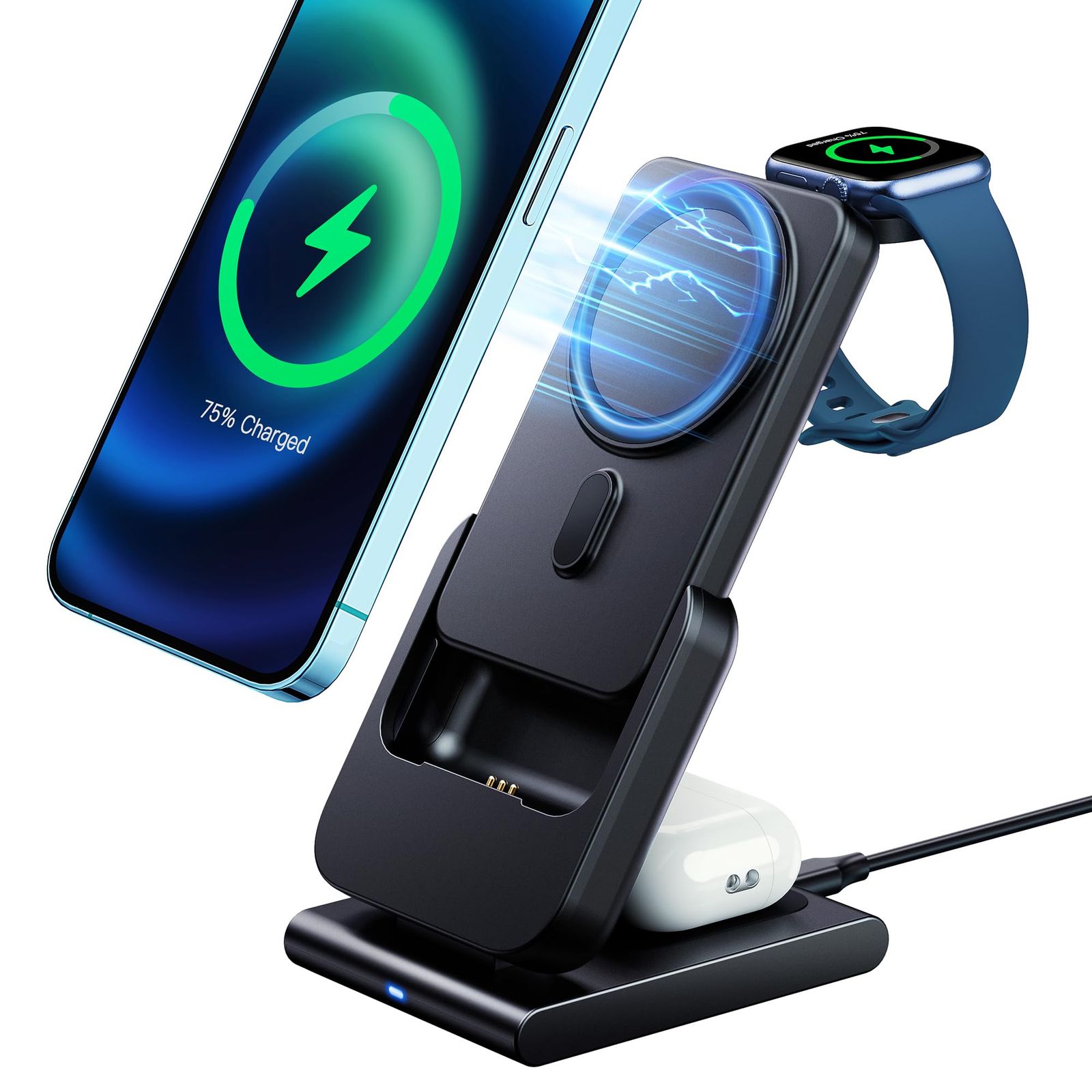 【人気商品】【新モデル 4in1】RORRY ワイヤレス充電器 magsafe対応 モバイルバッテリー 5000mah apple watch 充電器 マグセーフ 15W 折りたたみ式 急速 強力マグネット 充電ドッグ ステーション スタン