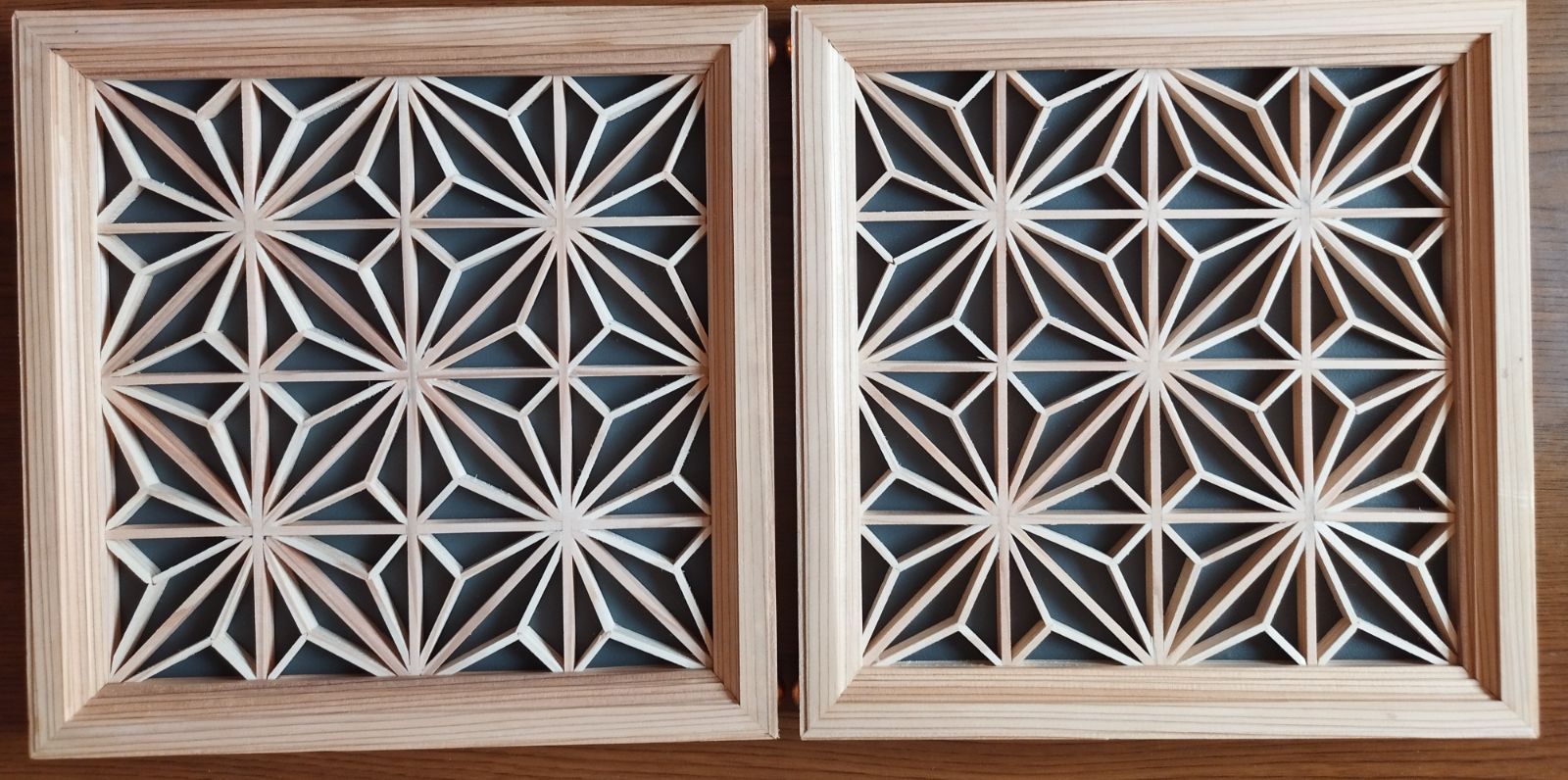 162 ❣️特価！値段交渉OK❣️麻の葉組子入り　３枚一組 木製額縁 163 ❣️特価！値段交渉OK❣️ 麻の葉組子3枚一組 木製額縁