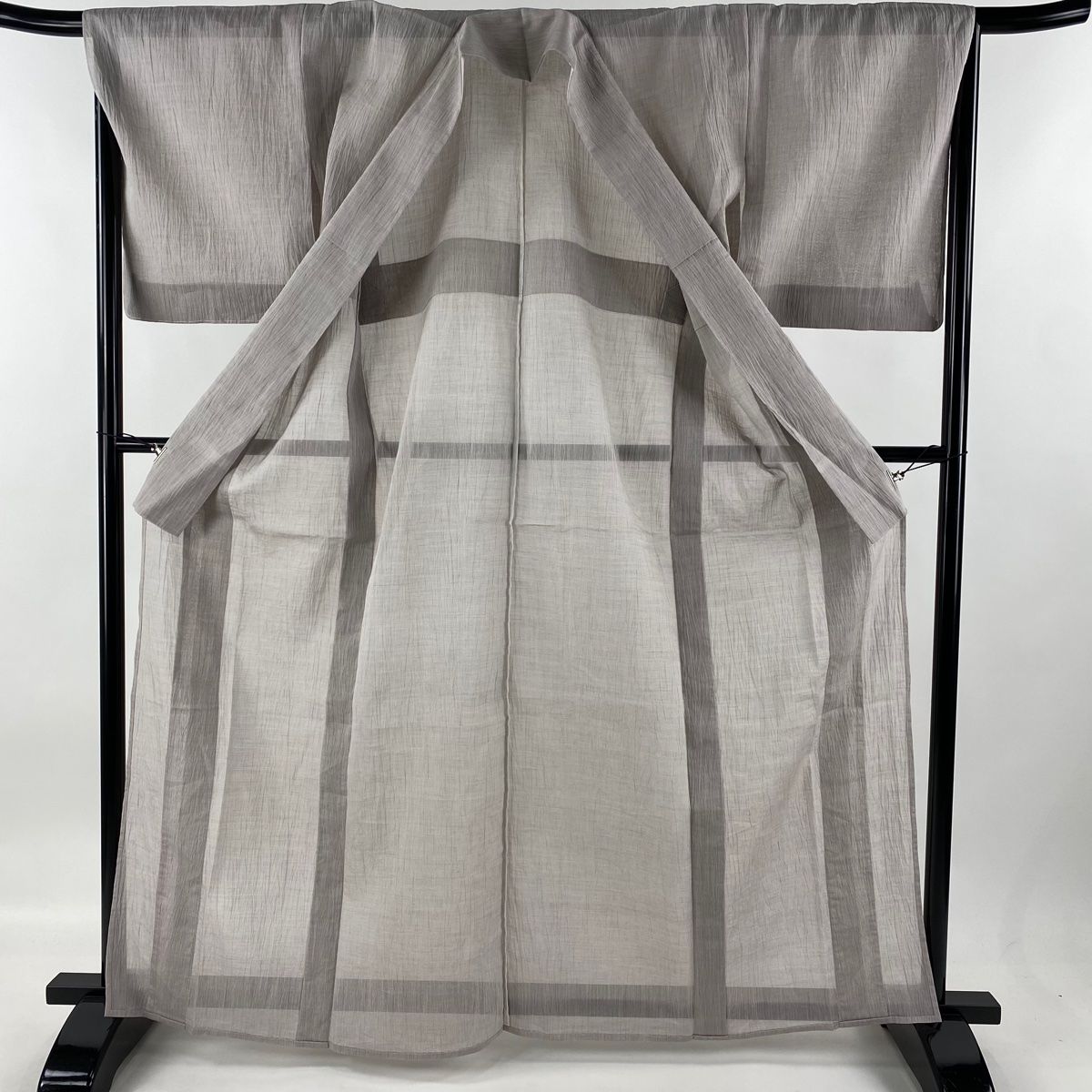 紬 身丈163cm 裄丈66.5cm M 薄物 小千谷ちぢみ 証紙 薄紫 麻 美品 逸品  