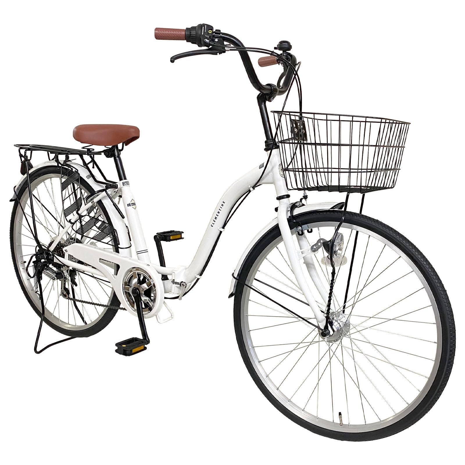 【新着商品】ママチャリ26インチ 折りたたみ軽快車 耐パンク仕様 シマノ製のグリップシフト オートライト 開閉式キャリア付 MYPALLAS(マイパラス) バスケット カギ付 M-516