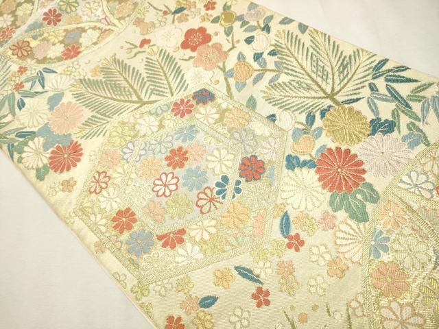 平和屋着物○西陣 川島織物 六通柄 本袋帯 亀甲花文 金糸 銀座きしや  