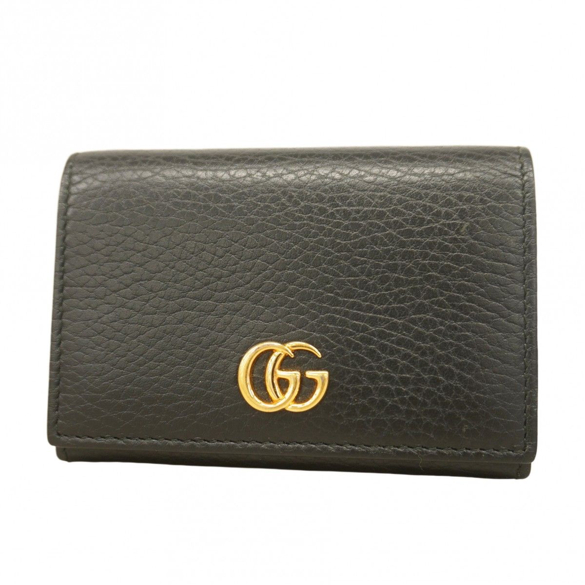5id4423 グッチ 名刺入れ GGマーモント 474748 レザー ブラック ゴールド金具 レディース