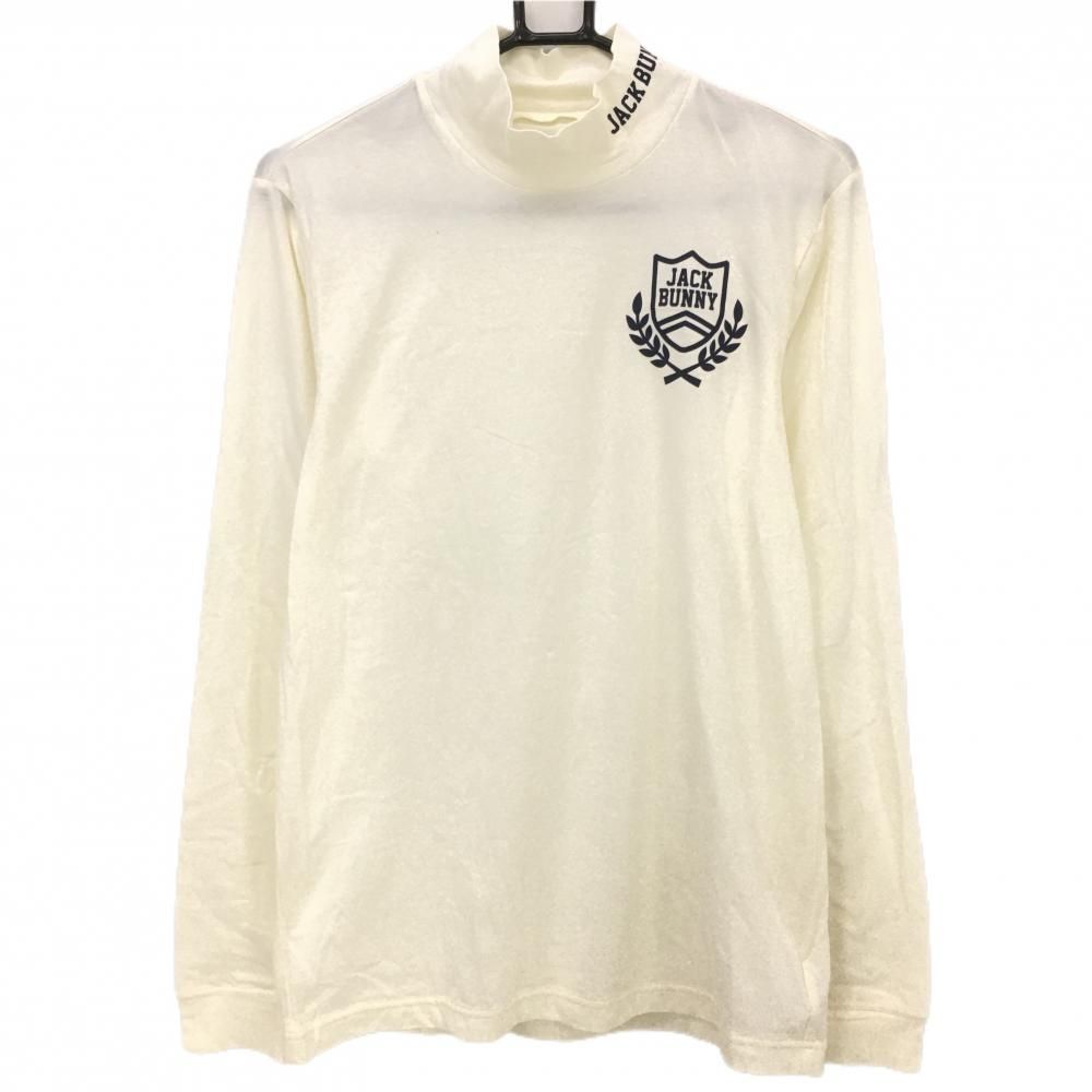 ジャックバニー 長袖ハイネックシャツ 白×ネイビー ロゴプリント メンズ 5 L ゴルフウェア Jack Bunny