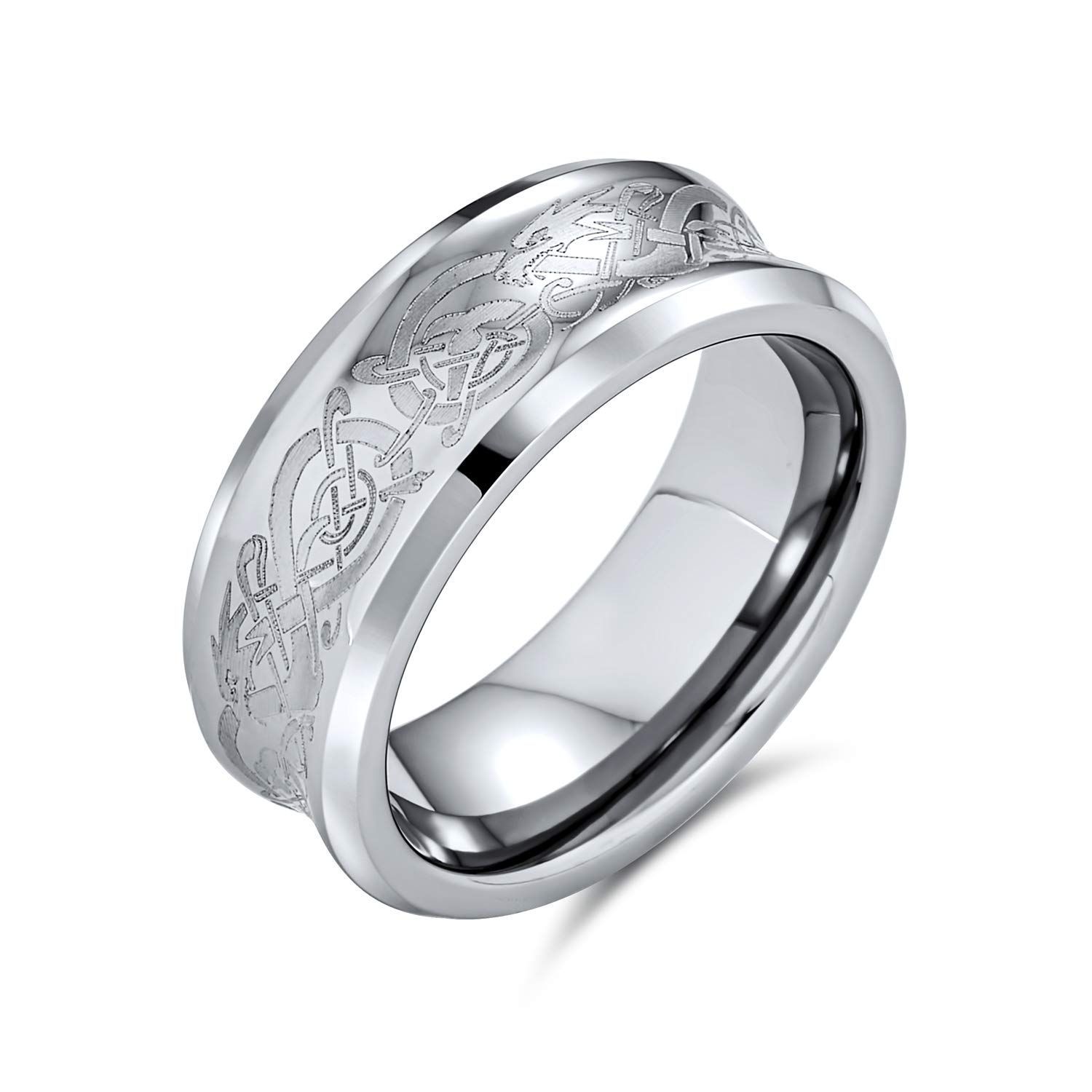【在庫処分】Jewelry] ブラックシルバートーンカップル凹ケルト結びバイキングドラゴンウェディングバンドリング男性女性チタンコンフォートフィット8MMカスタマイズをパーソナライズしま
